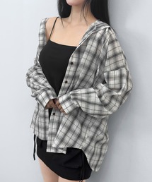 FOLLOWIN（フォロウィン）の「【3COLOR/ユニセックス】チェックフードビッグシルエットシャツ【冷房/UV対策/羽織にぴったり】（シャツ/ブラウス）」