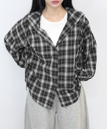 FOLLOWIN（フォロウィン）の「【3COLOR/ユニセックス】チェックフードビッグシルエットシャツ【冷房/UV対策/羽織にぴったり】（シャツ/ブラウス）」