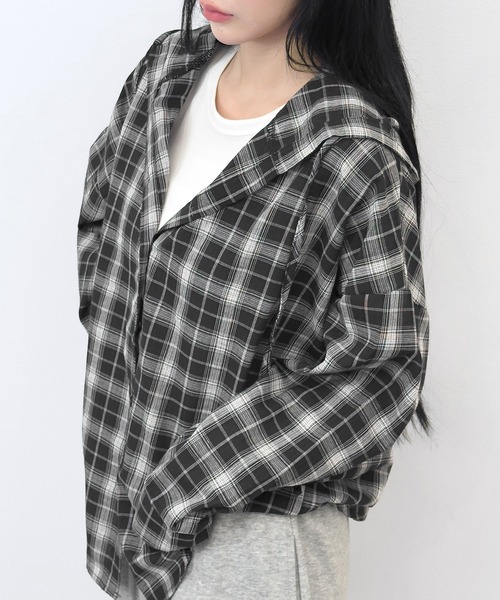FOLLOWIN(フォロウィン)の「【3COLOR/ユニセックス】チェックフードビッグシルエットシャツ(シャツ/ブラウス・レディース・アイボリー/ブラック/チャコールグレー・FREE)」の17枚目の写真