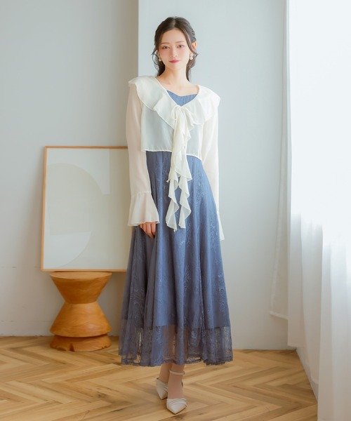 Retica(レティカ)の「結婚式 ボレロ カーディガン 長袖 シフォン リボン ベルスリーブ フリル お呼ばれ パーティー(カーディガン/ボレロ・レディース・ブラック・M)」の4枚目の写真