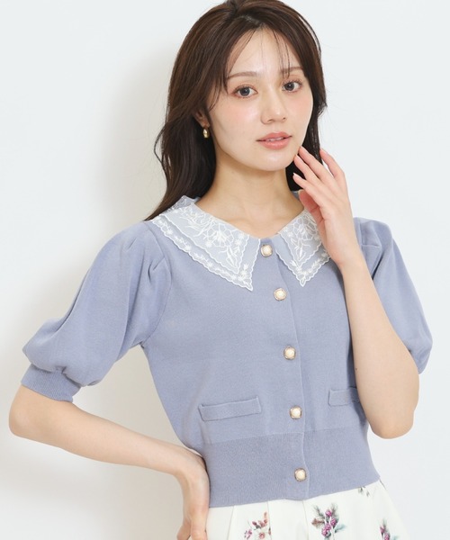 WILLSELECTION(ウィルセレクション)の「シアーレースカラーパフニットカーディガン(カーディガン/ボレロ・レディース・ブルー/ボルドー/ブラック/ダークブラウン・FREE)」の3枚目の写真