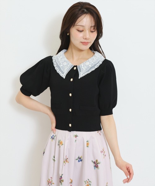 WILLSELECTION(ウィルセレクション)の「シアーレースカラーパフニットカーディガン(カーディガン/ボレロ・レディース・ブルー/ボルドー/ブラック/ダークブラウン・FREE)」の5枚目の写真