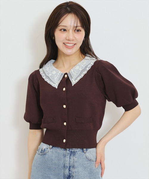 WILLSELECTION(ウィルセレクション)の「シアーレースカラーパフニットカーディガン(カーディガン/ボレロ・レディース・ブルー/ボルドー/ブラック/ダークブラウン・FREE)」の16枚目の写真