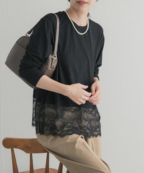 URBAN RESEARCH DOORS(アーバンリサーチドアーズ)の「レースドッキングカットソー(Tシャツ/カットソー・レディース・オフホワイト/ブラック・FREE)」の2枚目の写真