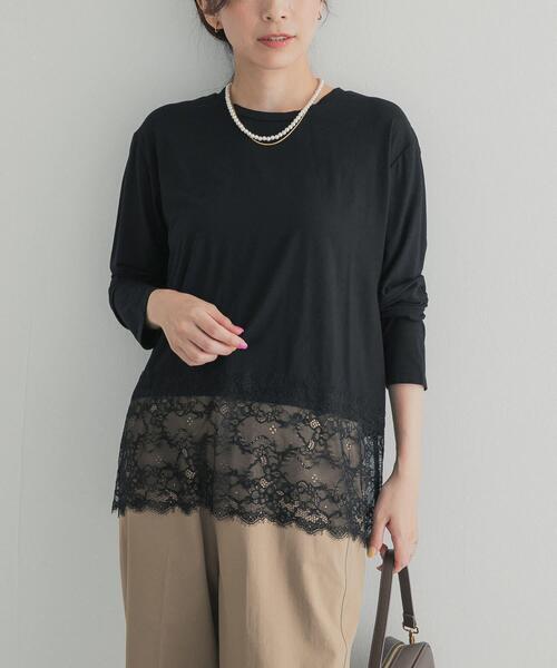 URBAN RESEARCH DOORS(アーバンリサーチドアーズ)の「レースドッキングカットソー(Tシャツ/カットソー・レディース・オフホワイト/ブラック・FREE)」の12枚目の写真