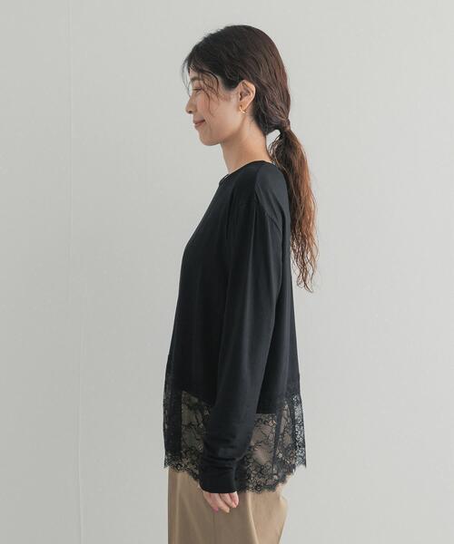 URBAN RESEARCH DOORS(アーバンリサーチドアーズ)の「レースドッキングカットソー(Tシャツ/カットソー・レディース・オフホワイト/ブラック・FREE)」の4枚目の写真