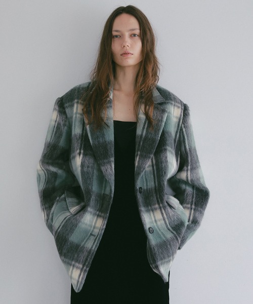 MANOF(マノフ)の「SHAGGY CHECK OVER JACKET(その他アウター・レディース・グリーン/オレンジ・M/S)」の1枚目の写真