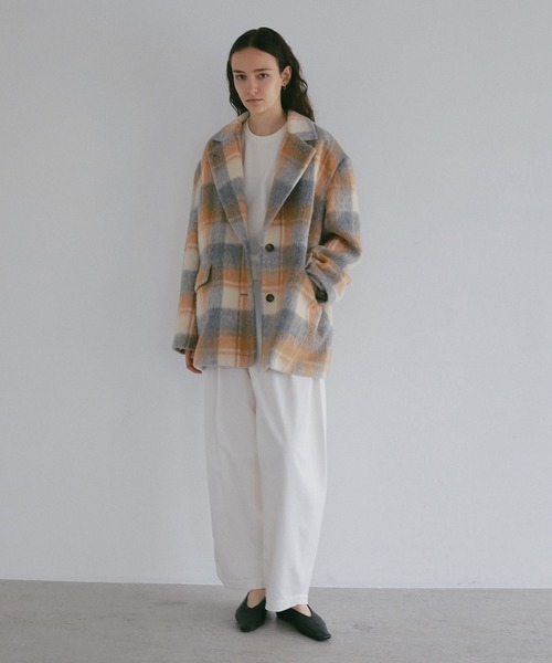 MANOF(マノフ)の「SHAGGY CHECK OVER JACKET(その他アウター・レディース・グリーン/オレンジ・M/S)」の10枚目の写真