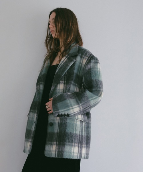 MANOF(マノフ)の「SHAGGY CHECK OVER JACKET(その他アウター・レディース・グリーン/オレンジ・M/S)」の22枚目の写真