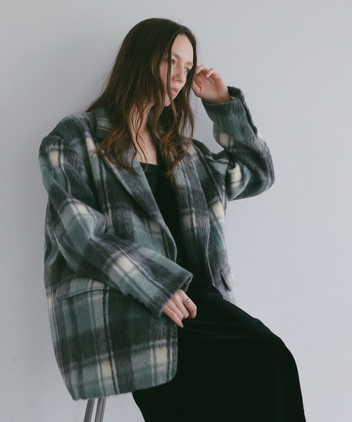 MANOF(マノフ)の「SHAGGY CHECK OVER JACKET(その他アウター・レディース・グリーン/オレンジ・M/S)」の20枚目の写真