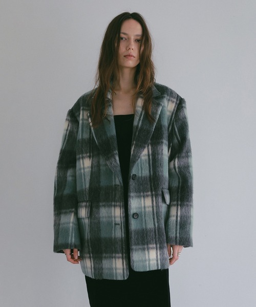 MANOF(マノフ)の「SHAGGY CHECK OVER JACKET(その他アウター・レディース・グリーン/オレンジ・M/S)」の19枚目の写真