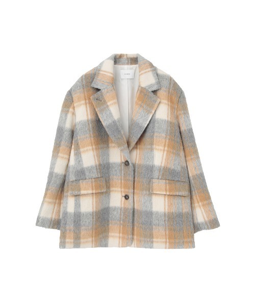 MANOF(マノフ)の「SHAGGY CHECK OVER JACKET(その他アウター・レディース・グリーン/オレンジ・M/S)」の3枚目の写真