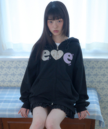 [起毛]チェックフラワー刺繍ジップアップフードジャケット AZIP901 (ブラック)