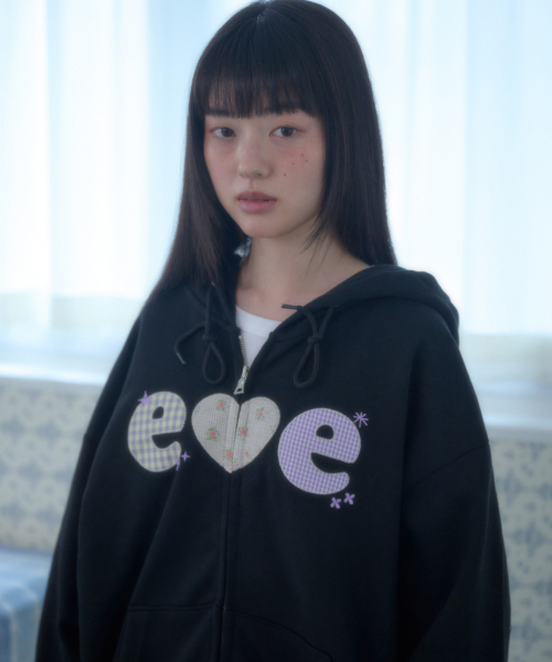ambler（エムブラー）の「[起毛]チェックフラワー刺繍ジップアップフードジャケット AZIP901 (ブラック)（パーカー・レディース・その他・FREE）」の2枚目の写真