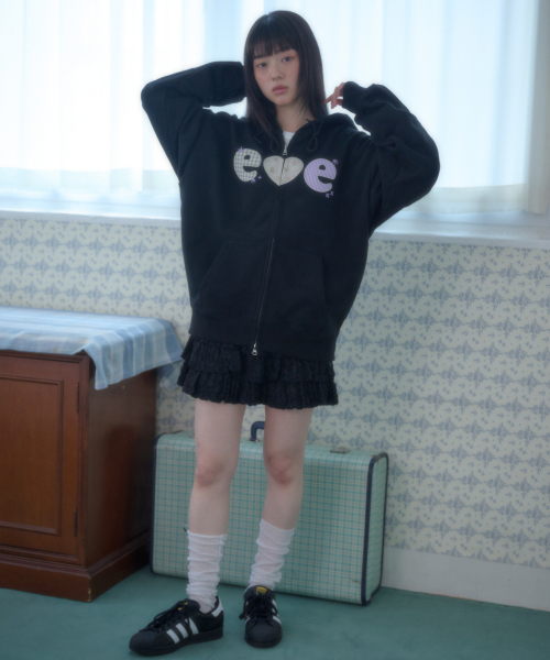 ambler（エムブラー）の「[起毛]チェックフラワー刺繍ジップアップフードジャケット AZIP901 (ブラック)（パーカー・レディース・その他・FREE）」の3枚目の写真