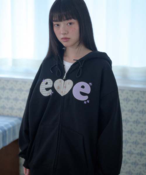 ambler（エムブラー）の「[起毛]チェックフラワー刺繍ジップアップフードジャケット AZIP901 (ブラック)（パーカー・レディース・その他・FREE）」の4枚目の写真