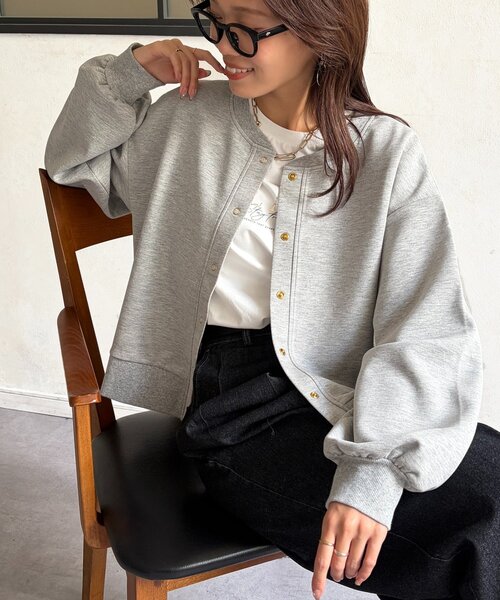 Chez toi(シェトワ)の「ポンチカーディガン(Tシャツ/カットソー・レディース・ブラック/グレー/オフホワイト・FREE)」の21枚目の写真