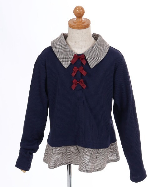 axes femme(アクシーズファム)の「重ね着風リボントップス(Tシャツ/カットソー・キッズ・ネイビー・MEDIUM/LARGE/X-LARGE)」の1枚目の写真