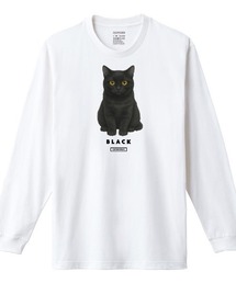 Moftique（モフティック）の「Moftique（モフティック） 長袖Tシャツ 黒猫 猫 キャット ペット アニマル プリント 袖リブ ロンT トップス レディース（Tシャツ/カットソー）」