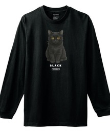 Moftique（モフティック）の「Moftique（モフティック） 長袖Tシャツ 黒猫 猫 キャット ペット アニマル プリント 袖リブ ロンT トップス レディース（Tシャツ/カットソー）」