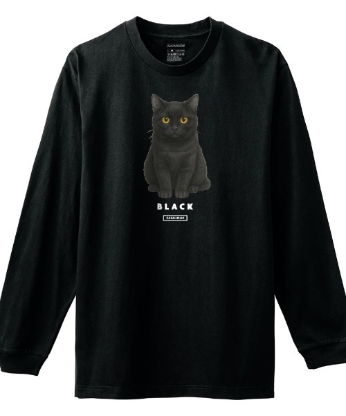 Moftique(モフティック)の「Moftique(モフティック) 長袖Tシャツ 黒猫 猫 キャット ペット アニマル プリント 袖リブ ロンT トップス レディース(Tシャツ/カットソー・レディース・ホワイト/ブラック・XS/S)」の1枚目の写真