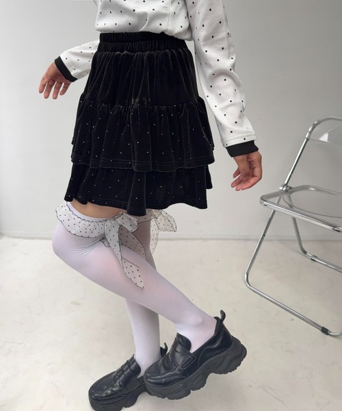 AS KNOW AS plus(アズノゥアズプラス)の「☆ティアードミニスカート(ビジュー・ドット・チェック)(スカート・レディース・レッド系/ブラウン系/グレー系/ブラック系・FREE)」の7枚目の写真