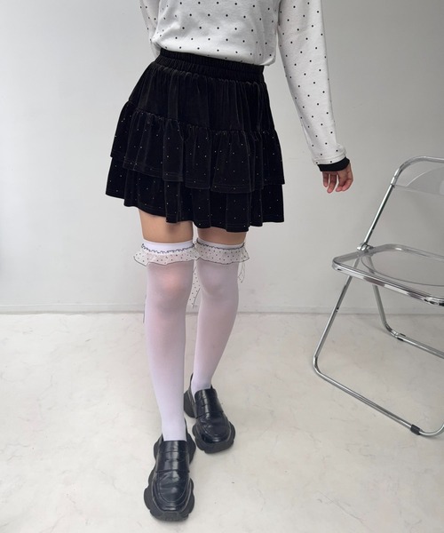 AS KNOW AS plus(アズノゥアズプラス)の「☆ティアードミニスカート(ビジュー・ドット・チェック)(スカート・レディース・レッド系/ブラウン系/グレー系/ブラック系・FREE)」の9枚目の写真