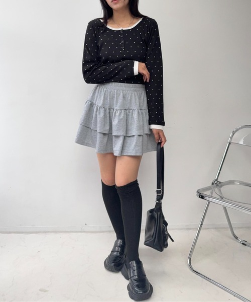 AS KNOW AS plus(アズノゥアズプラス)の「☆ティアードミニスカート(ビジュー・ドット・チェック)(スカート・レディース・レッド系/ブラウン系/グレー系/ブラック系・FREE)」の16枚目の写真