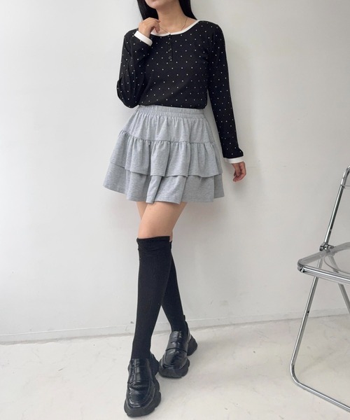 AS KNOW AS plus(アズノゥアズプラス)の「☆ティアードミニスカート(ビジュー・ドット・チェック)(スカート・レディース・レッド系/ブラウン系/グレー系/ブラック系・FREE)」の15枚目の写真