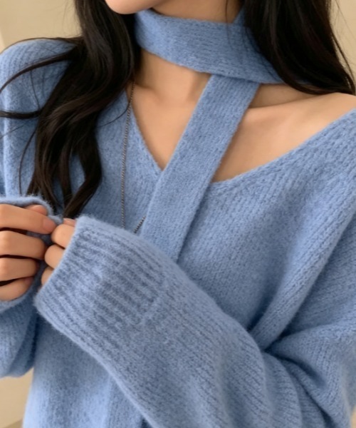 Aelina(エリナ)の「チョーカー風ネックストラップ付きVネックルーズニットトップス(ニット/セーター・レディース・オフホワイト/グレー/ブルー/ピンク・FREE)」の17枚目の写真