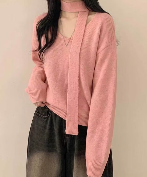 Aelina(エリナ)の「チョーカー風ネックストラップ付きVネックルーズニットトップス(ニット/セーター・レディース・オフホワイト/グレー/ブルー/ピンク・FREE)」の21枚目の写真
