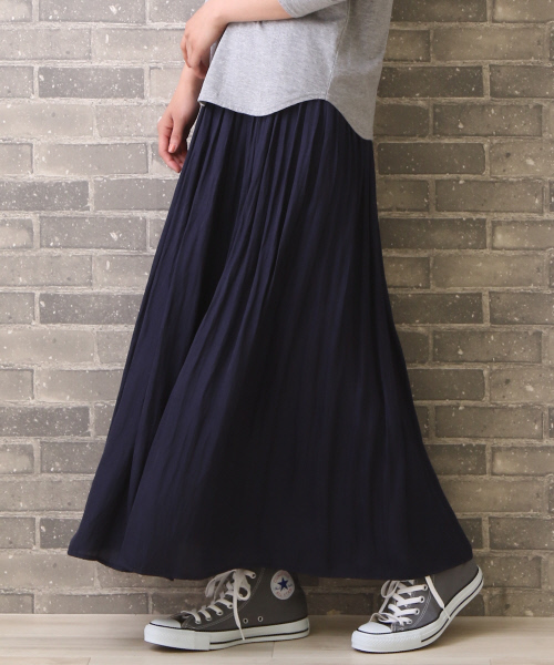 MYSELF ABAHOUSE（マイセルフアバハウス）の「ヴィンテージサテンロングスカート（スカート・レディース・ベージュ/カーキ/チャコールグレー/ネイビー・FREE）」の4枚目の写真