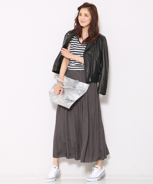 MYSELF ABAHOUSE（マイセルフアバハウス）の「ヴィンテージサテンロングスカート（スカート・レディース・ベージュ/カーキ/チャコールグレー/ネイビー・FREE）」の6枚目の写真