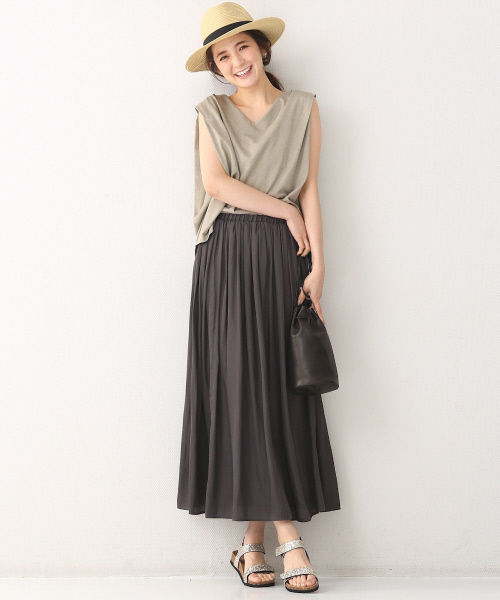 MYSELF ABAHOUSE（マイセルフアバハウス）の「ヴィンテージサテンロングスカート（スカート・レディース・ベージュ/カーキ/チャコールグレー/ネイビー・FREE）」の5枚目の写真