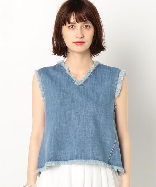 Another Edition(アナザーエディション)の「デニムフリンジノースリーブ/AEBC フリンジ NSL DNM◆(シャツ/ブラウス・レディース・コバルトブルー・FREE)」の3枚目の写真