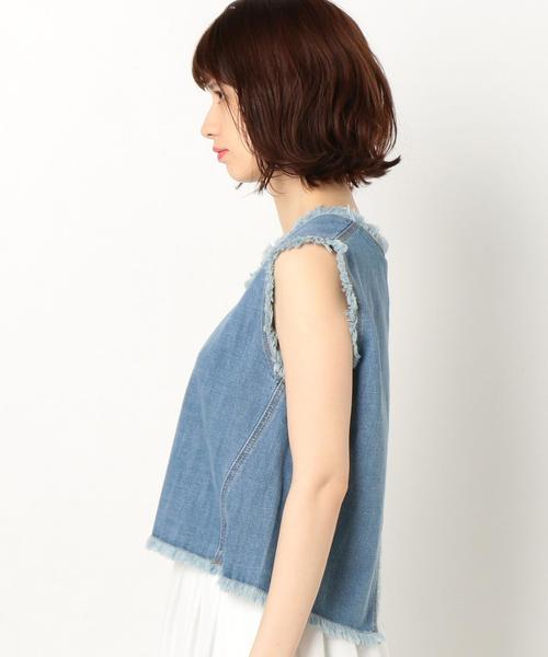 Another Edition(アナザーエディション)の「デニムフリンジノースリーブ/AEBC フリンジ NSL DNM◆(シャツ/ブラウス・レディース・コバルトブルー・FREE)」の4枚目の写真