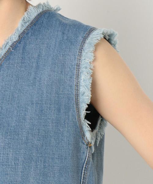 Another Edition(アナザーエディション)の「デニムフリンジノースリーブ/AEBC フリンジ NSL DNM◆(シャツ/ブラウス・レディース・コバルトブルー・FREE)」の7枚目の写真