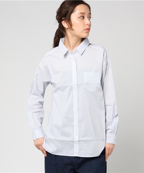 Honeys（ハニーズ）の「２ｗａｙシャツ（シャツ/ブラウス・レディース・ブルー系その他/ホワイト×ネイビー/ホワイト×ブラック/ホワイト×ブルー/ホワイト・L/M）」の2枚目の写真