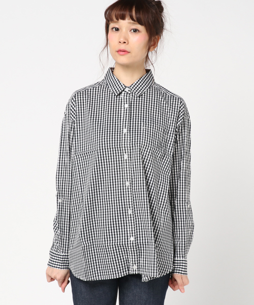 Honeys（ハニーズ）の「２ｗａｙシャツ（シャツ/ブラウス・レディース・ブルー系その他/ホワイト×ネイビー/ホワイト×ブラック/ホワイト×ブルー/ホワイト・L/M）」の3枚目の写真