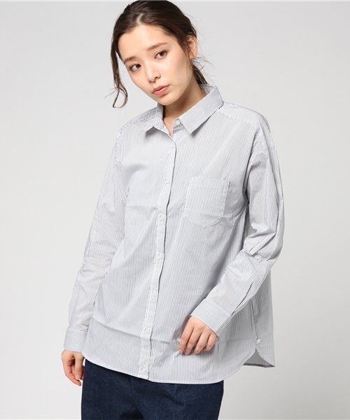 Honeys（ハニーズ）の「２ｗａｙシャツ（シャツ/ブラウス・レディース・ブルー系その他/ホワイト×ネイビー/ホワイト×ブラック/ホワイト×ブルー/ホワイト・L/M）」の5枚目の写真