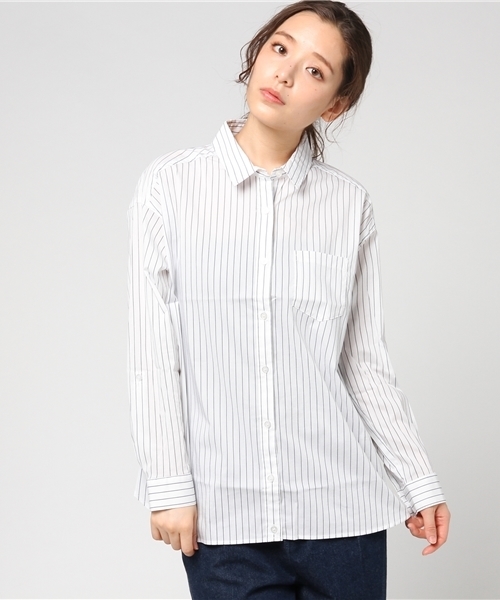 Honeys（ハニーズ）の「２ｗａｙシャツ（シャツ/ブラウス・レディース・ブルー系その他/ホワイト×ネイビー/ホワイト×ブラック/ホワイト×ブルー/ホワイト・L/M）」の4枚目の写真