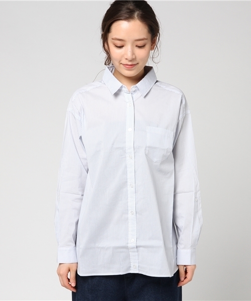 Honeys（ハニーズ）の「２ｗａｙシャツ（シャツ/ブラウス・レディース・ブルー系その他/ホワイト×ネイビー/ホワイト×ブラック/ホワイト×ブルー/ホワイト・L/M）」の6枚目の写真