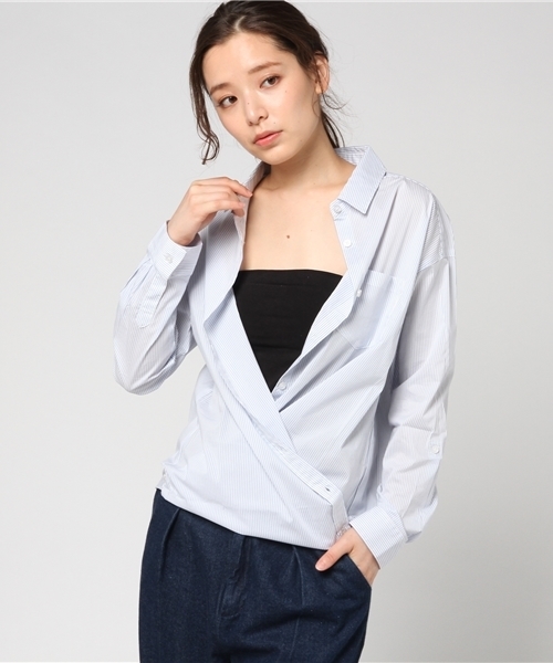 Honeys（ハニーズ）の「２ｗａｙシャツ（シャツ/ブラウス・レディース・ブルー系その他/ホワイト×ネイビー/ホワイト×ブラック/ホワイト×ブルー/ホワイト・L/M）」の15枚目の写真