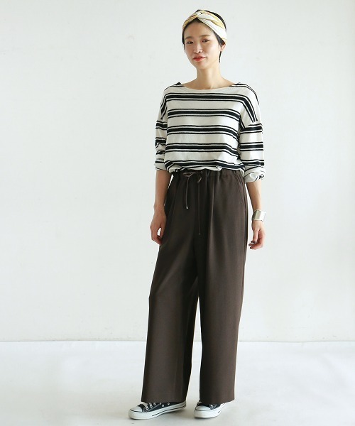 NOMBRE IMPAIR(ノンブルアンペール)の「ポリエステルトロ ワイドパンツ(パンツ)」|ダークブラウン