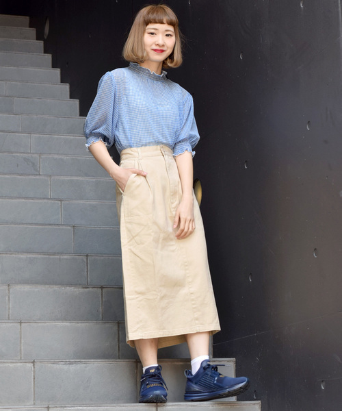 w closet（ダブルクローゼット）の「シアーチェックシャーリングブラウス（シャツ/ブラウス・レディース・コーラルピンク/サックスブルー/ブラック/ブルー/イエロー・FREE）」の6枚目の写真