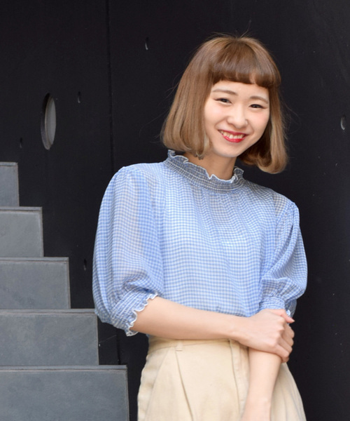 w closet（ダブルクローゼット）の「シアーチェックシャーリングブラウス（シャツ/ブラウス・レディース・コーラルピンク/サックスブルー/ブラック/ブルー/イエロー・FREE）」の9枚目の写真