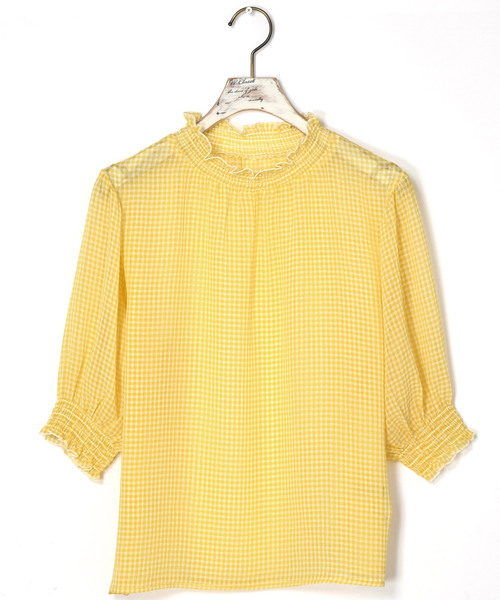 w closet（ダブルクローゼット）の「シアーチェックシャーリングブラウス（シャツ/ブラウス・レディース・コーラルピンク/サックスブルー/ブラック/ブルー/イエロー・FREE）」の11枚目の写真