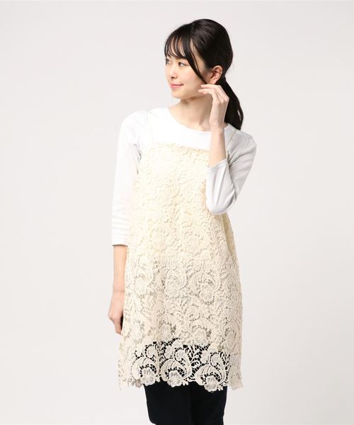 N.（N. Natural Beauty Basic）（エヌエヌナチュラルビューティーベーシック）の「レースキャミチュニック（チュニック・レディース・ブラック/ホワイト・MEDIUM）」の9枚目の写真