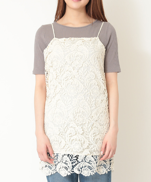 N.（N. Natural Beauty Basic）（エヌエヌナチュラルビューティーベーシック）の「レースキャミチュニック（チュニック・レディース・ブラック/ホワイト・MEDIUM）」の12枚目の写真