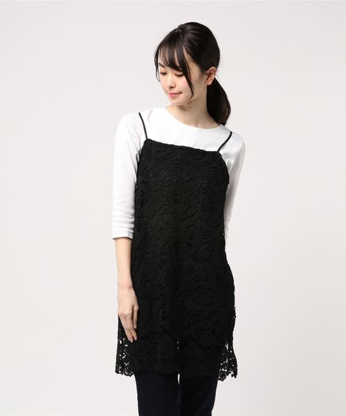 N.（N. Natural Beauty Basic）（エヌエヌナチュラルビューティーベーシック）の「レースキャミチュニック（チュニック・レディース・ブラック/ホワイト・MEDIUM）」の3枚目の写真
